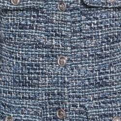 Pre Owned Maje Blue Lurex Tweed Button Front Mini Dress M