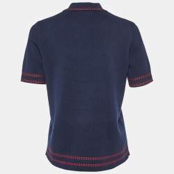 Pre Owned Maje Navy Blue Cotton Contrast Stitch Misla Polo Jumper M