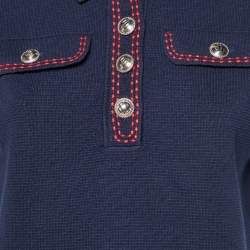 Pre Owned Maje Navy Blue Cotton Contrast Stitch Misla Polo Jumper M