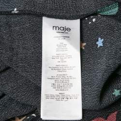 Maje Black Bird and Star Print Crepe Smocked Reskita Mini Dress XS
