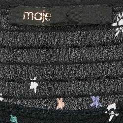 Maje Black Bird and Star Print Crepe Smocked Reskita Mini Dress XS
