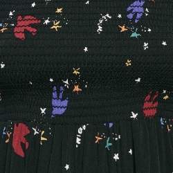 Maje Black Bird and Star Print Crepe Smocked Reskita Mini Dress XS