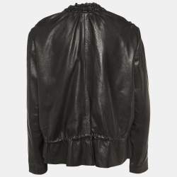 Maje Black Leather Ruched Biker Jacket L