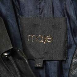 Maje Black Leather Ruched Biker Jacket L