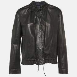 Maje Black Leather Ruched Biker Jacket L