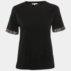 Maje Black Cotton Stud Detail Crew-Neck T-Shirt S