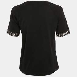 Maje Black Cotton Stud Detail Crew-Neck T-Shirt S
