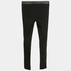 Pre Owned Maje Black Leather and Knit Trousers S