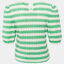 Pre Owned Maje Green/White Cotton Crochet Knit Top M