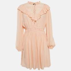 Maje Orange Crepe Ruffled Mini Dress L