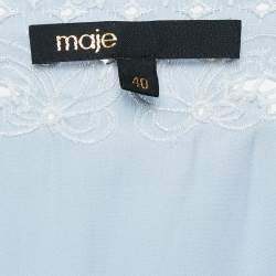 Pre Owned Maje Blue Embroidered Satin Mini Dress L