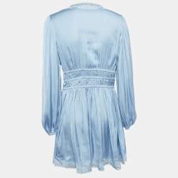 Pre Owned Maje Blue Embroidered Satin Mini Dress L