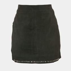 Maje Black Suede Stud Detail Mini Skirt M