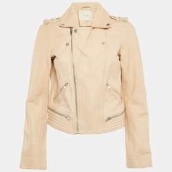 Maje Pink Nude Leather Zip-Up Biker Jacket M