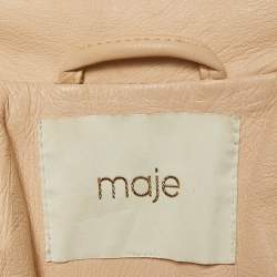 Maje Pink Nude Leather Zip-Up Biker Jacket M