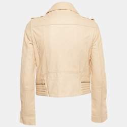 Maje Pink Nude Leather Zip-Up Biker Jacket M