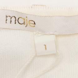 Pre Owned Maje White Striped Stretch Knit Midi Dress S