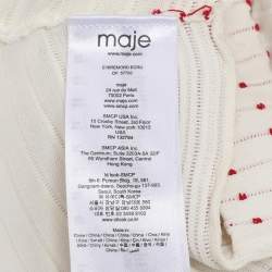 Pre Owned Maje White Striped Stretch Knit Midi Dress S