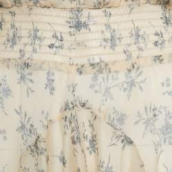 Maje Beige Floral Print Crepe V-Neck Asymmetric Maxi Dress M