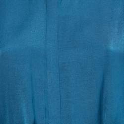 Pre Owned Maje Blue Silk Shirring Detail Belted Shirt Dress XL