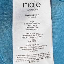 Pre Owned Maje Blue Silk Shirring Detail Belted Shirt Dress XL