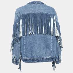 Maje Blue Fringed Denim Button Front Single Breasted Jacket L