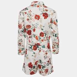 Maje White Floral Print Denim Imprime Top and Shorts Set S/L
