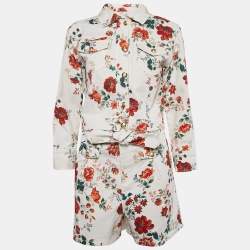 Maje White Floral Print Denim Imprime Top and Shorts Set S/L