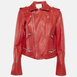 Maje Red Leather Biker Jacket L