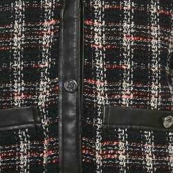 Maje Black Faux Leather Trim Tweed Jacket L