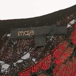 Pre Owned Maje Red Floral Embroidery Mesh Flared Mini Dress S