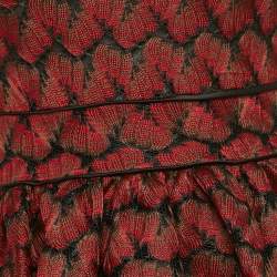 Pre Owned Maje Red Floral Embroidery Mesh Flared Mini Dress S