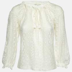 Maje White Lace Ruffled Sheer Blouse M