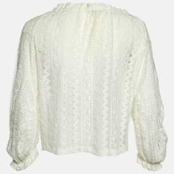 Maje White Lace Ruffled Sheer Blouse M