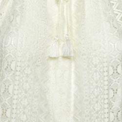 Maje White Lace Ruffled Sheer Blouse M