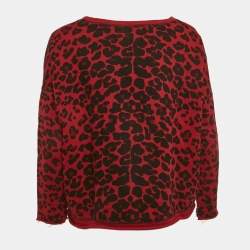 Maje Red Leopard Print Cotton Knit Sweatshirt S