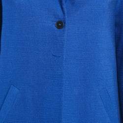 Maje Navy Blue Textured Cotton Blend Overcoat S