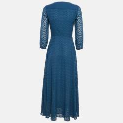Maje Blue Fil-coupe Crepe Midi Dress S