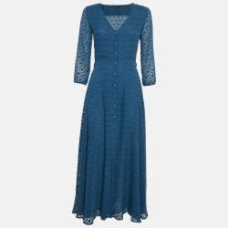 Maje Blue Fil-coupe Crepe Midi Dress S