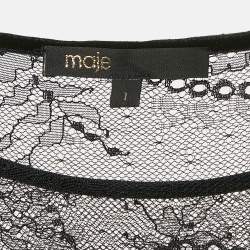 Pre Owned Maje Black Lace Trim Jersey Mini Dress S