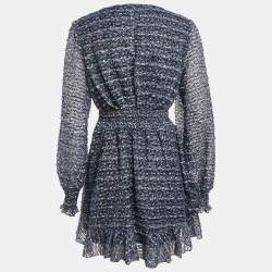 Pre Owned Maje Blue Patterned Stretch Knit Mini Dress M