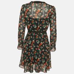 Pre Owned Maje Black Floral Print Chiffon Short Dress S