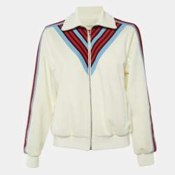 Maje White Jersey Striped Trim Manela Zip Up Jacket M