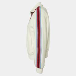 Maje White Jersey Striped Trim Manela Zip Up Jacket M