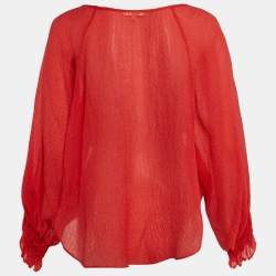 Maje Red Textured Silk Blend Loose Top S