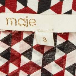 Maje Tricolor Geometric Print Silk Button Front Shirt L