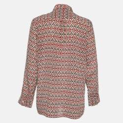 Maje Tricolor Geometric Print Silk Button Front Shirt L