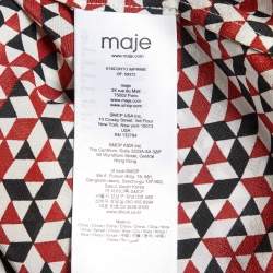 Maje Tricolor Geometric Print Silk Button Front Shirt L
