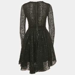 Pre Owned Maje Black Sequin Lace Round Neck Rapido Skater Dress S