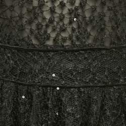 Pre Owned Maje Black Sequin Lace Round Neck Rapido Skater Dress S